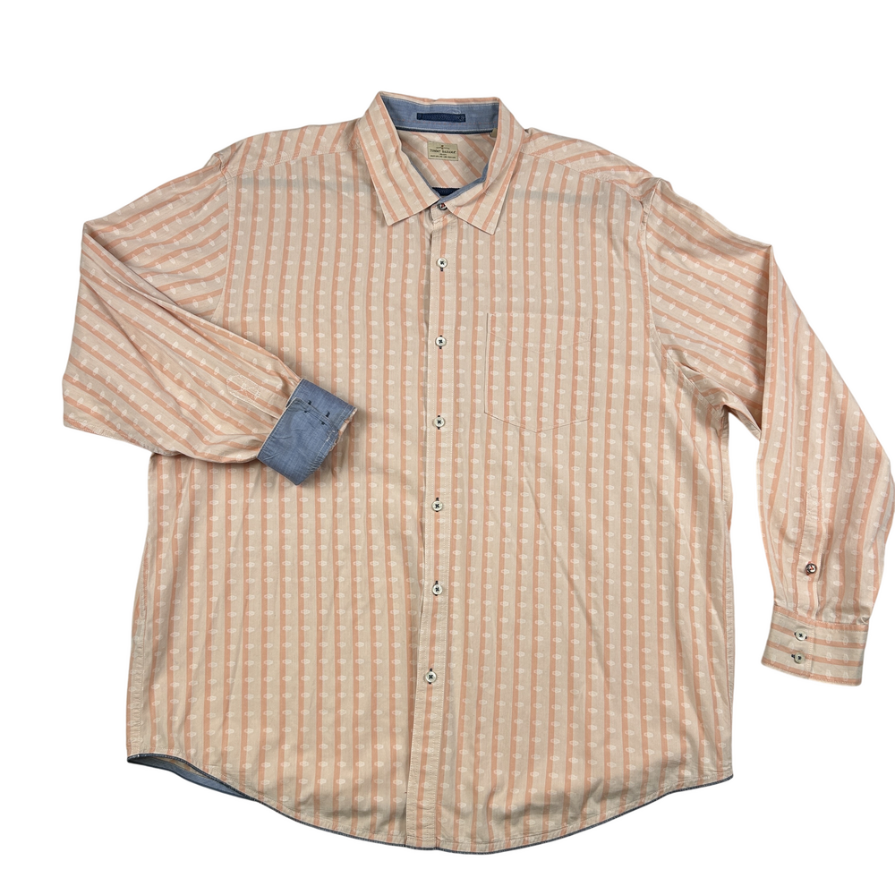 Tommy Bahama Shirt Mens XXL Long Sleeve Button Up Peach Striped Casual